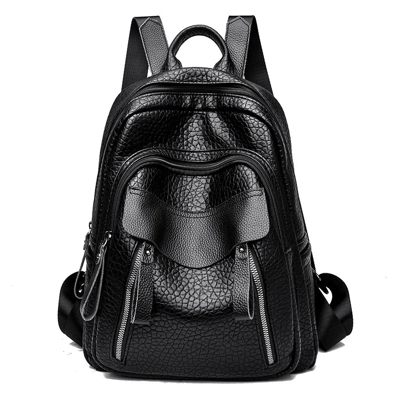 Vintage Leather Women's Waterproof Zipper Backpack Casual Travel Bag