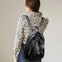 Vintage Leather Women's Waterproof Zipper Backpack Casual Travel Bag