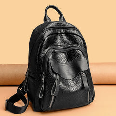 Vintage Leather Women's Waterproof Zipper Backpack Casual Travel Bag