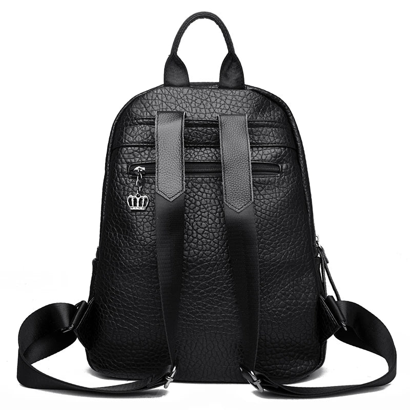 Vintage Leather Women's Waterproof Zipper Backpack Casual Travel Bag