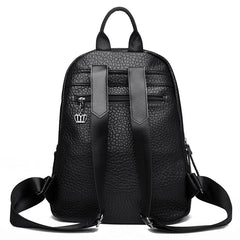 Vintage Leather Women's Waterproof Zipper Backpack Casual Travel Bag