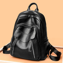 Vintage Leather Women's Waterproof Zipper Backpack Casual Travel Bag