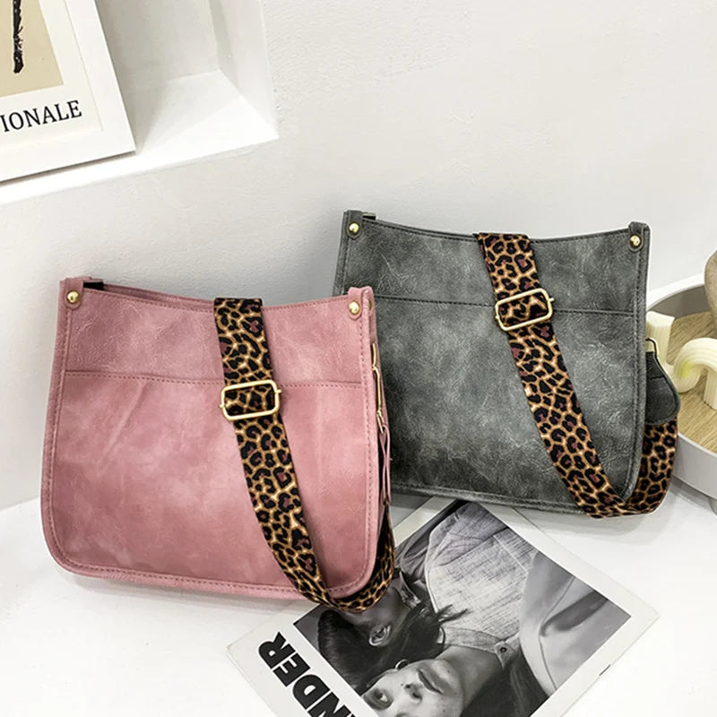 Vintage Leopard Shoulder Bag Women Leather Crossbody Bag For Female Large Tote