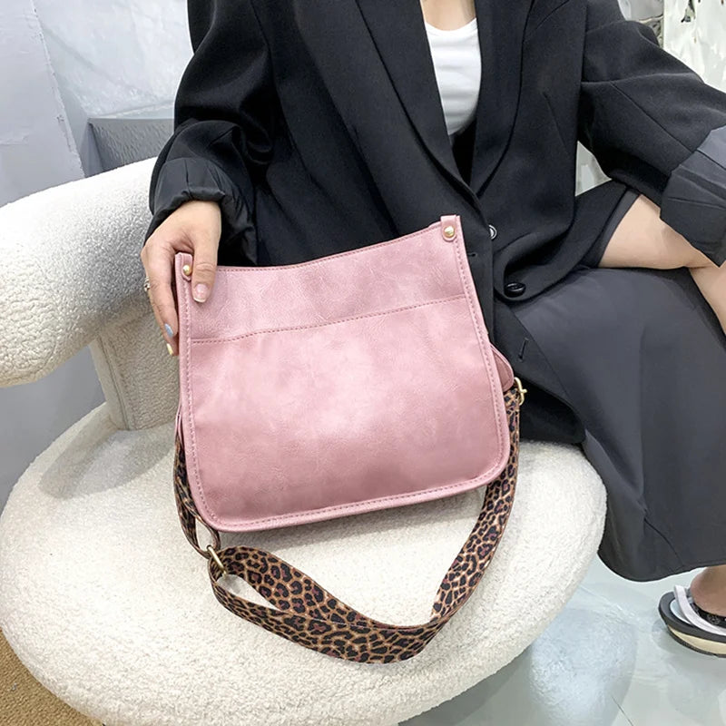 Vintage Leopard Shoulder Bag Women Leather Crossbody Bag For Female Large Tote