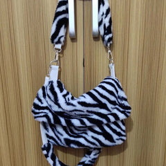 Vintage Leopard Pattern Girls Purse Handbags Soft Plush Furry Women Messenger Ba