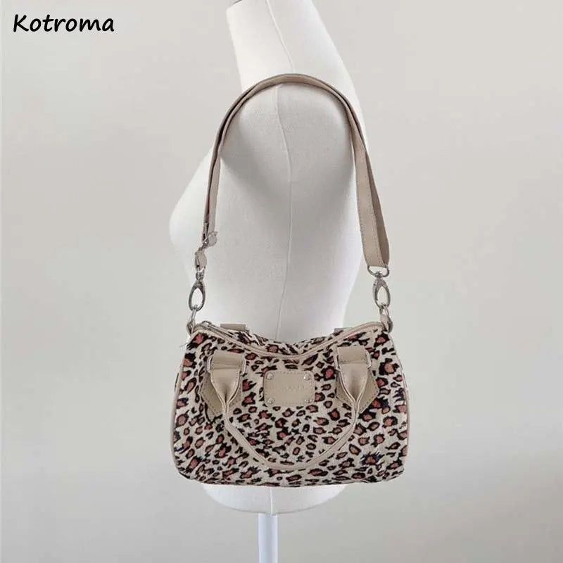 Vintage Leopard Underarm Shoulder Bag Women Zipper Office Lady Handbag