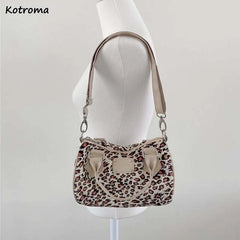 Vintage Leopard Underarm Shoulder Bag Women Zipper Office Lady Handbag