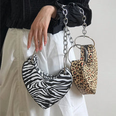 Vintage Leopard Women Shoulder Bag Chain Heart Handbags