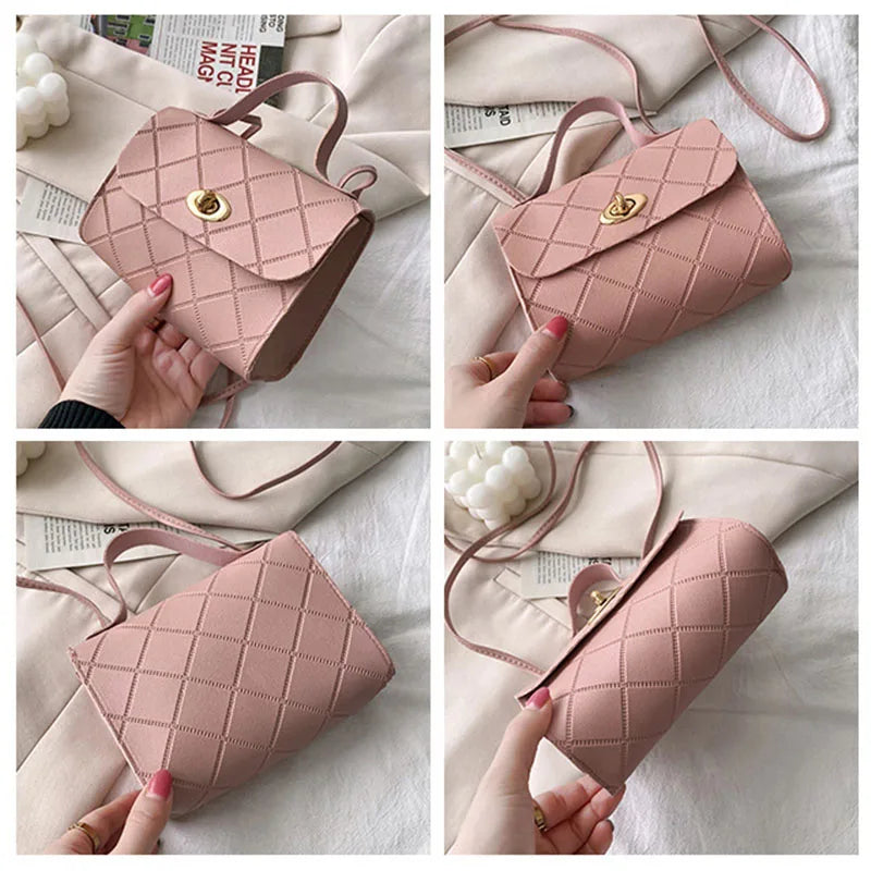 Vintage Lingge Small Messenger Bag for Women Shoulder Bag Girls Casual Tote