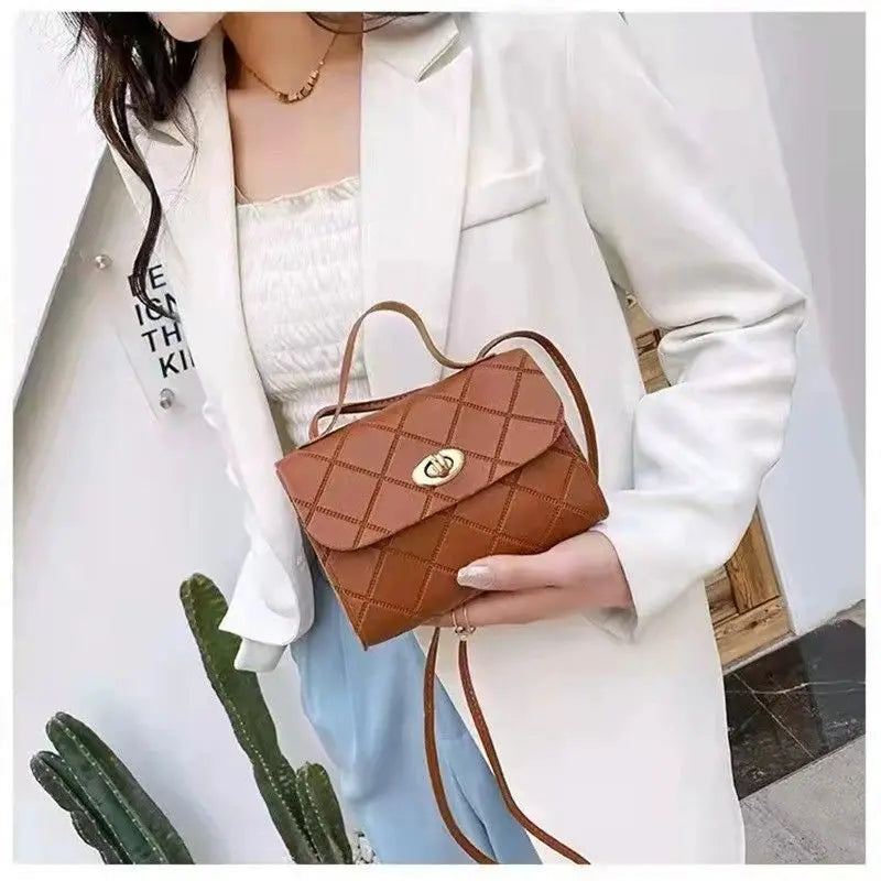 Vintage Lingge Small Messenger Bag for Women Shoulder Bag Girls Casual Tote