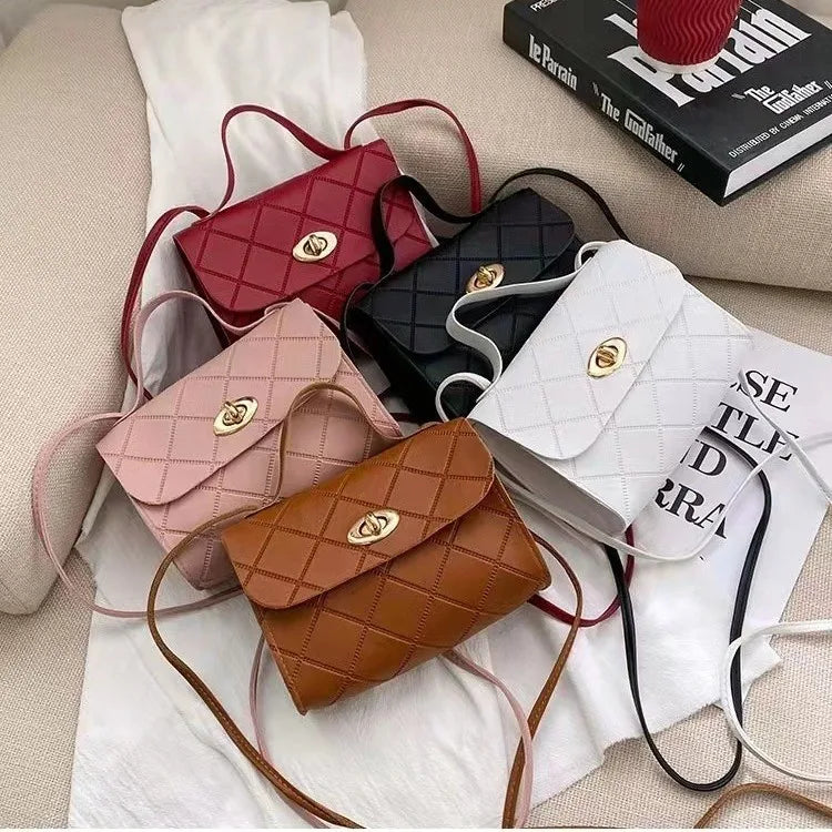 Vintage Lingge Small Messenger Bag for Women Shoulder Bag Girls Casual Tote