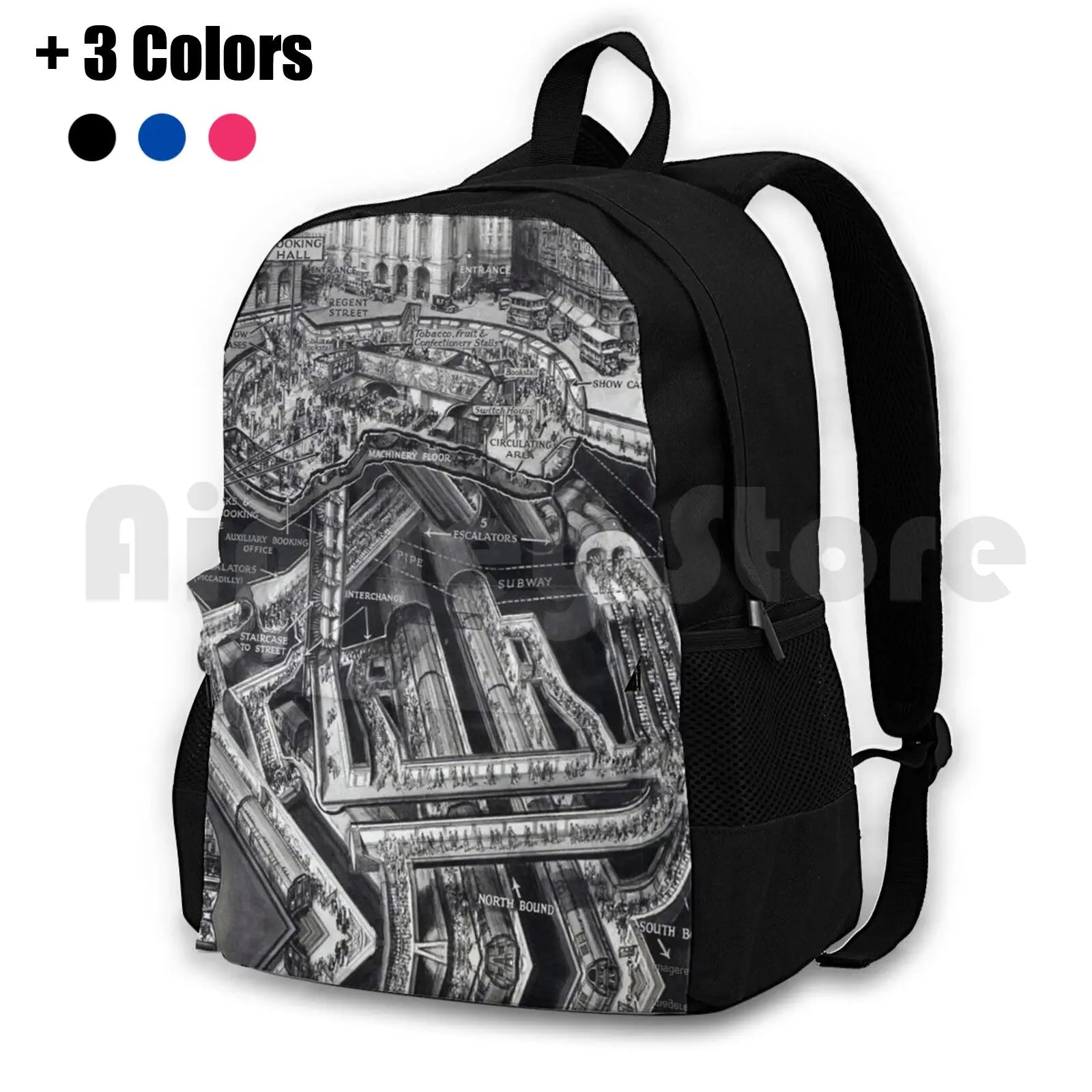 Vintage London Picadilly Tube Outdoor Hiking Backpack