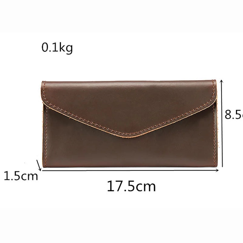 Vintage Long Men's Wallet Cow Leather Phone Purse Money Bag Brown