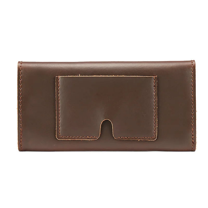 Vintage Long Men's Wallet Cow Leather Phone Purse Money Bag Brown