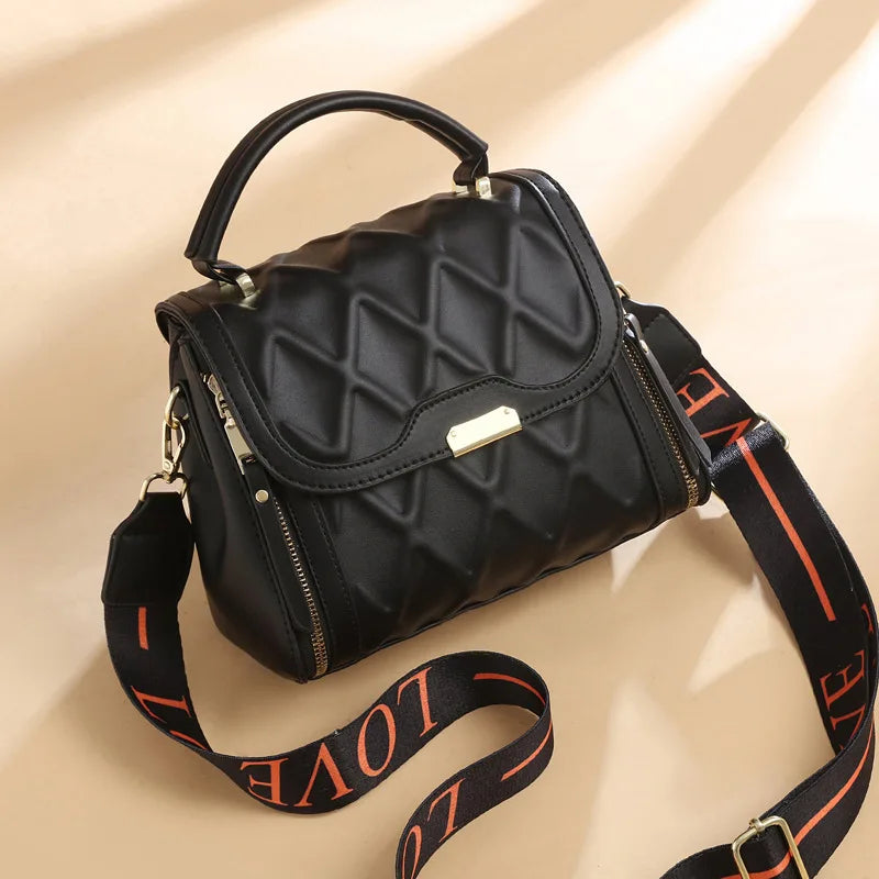 Plaid Leather Crossbody Bag for Women