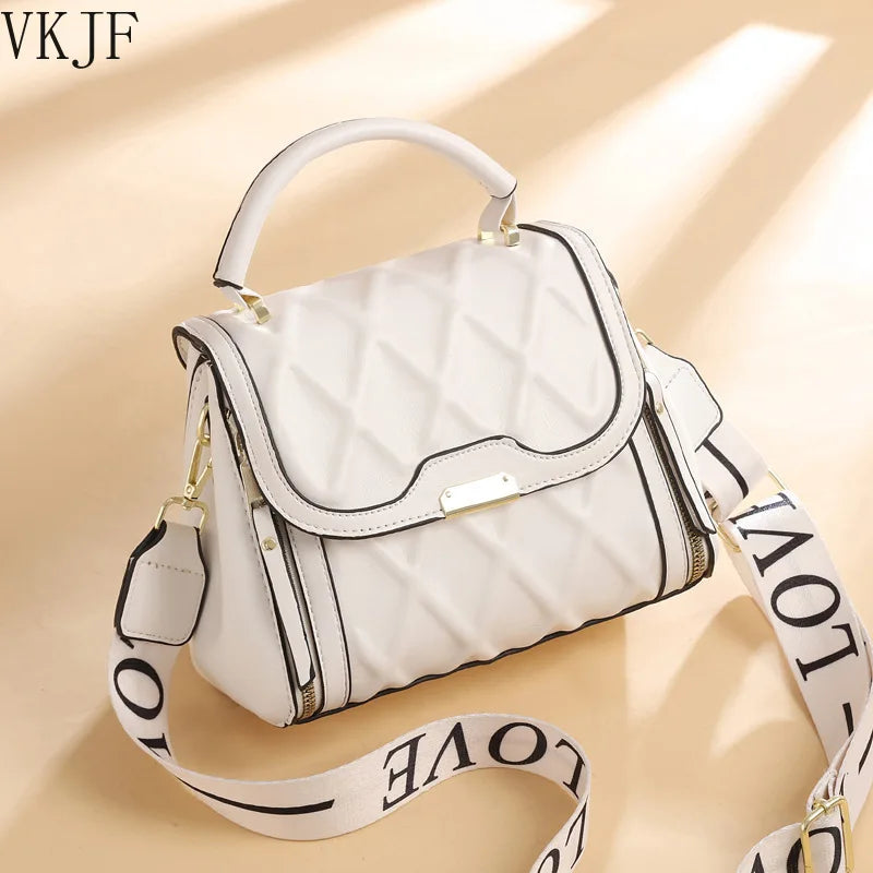 Plaid Leather Crossbody Bag for Women