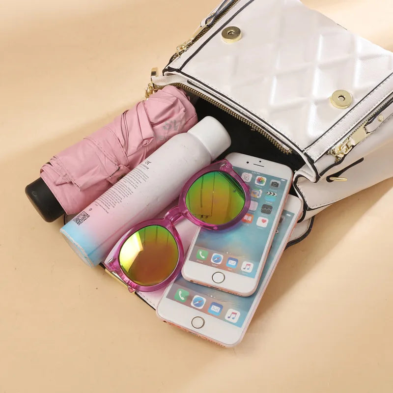 Plaid Leather Crossbody Bag for Women
