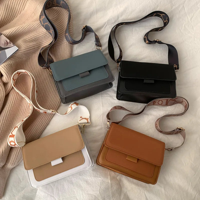 Vintage Ladies Small Crossbody Shoulder Bag Contrast Leather Messenger Purse