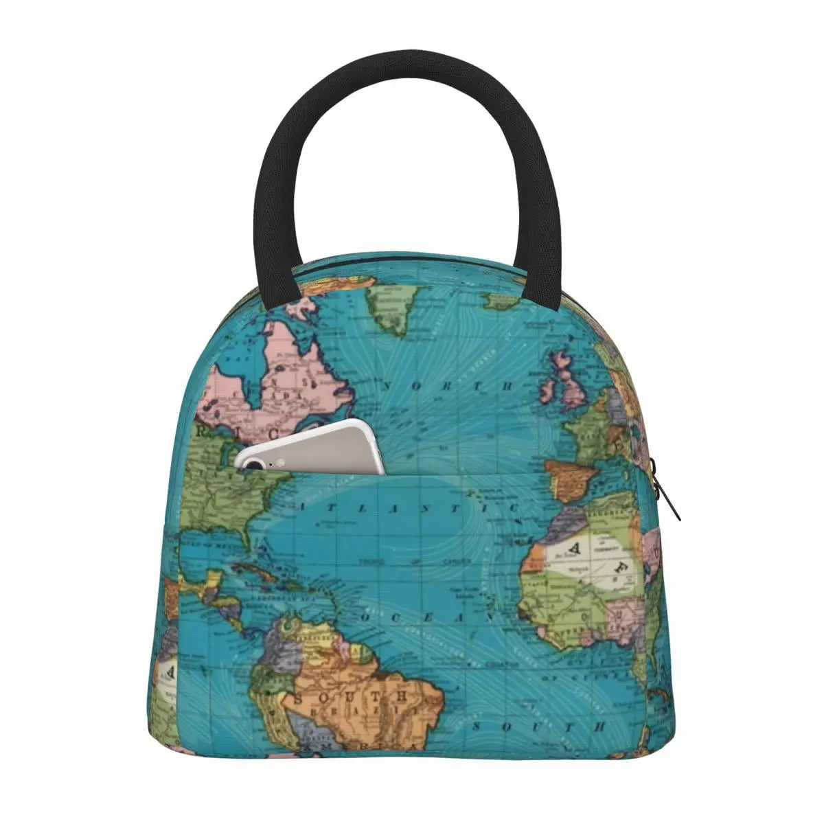 Vintage Map Print Lunch Bag Men World 1897 Travel Lunch Box