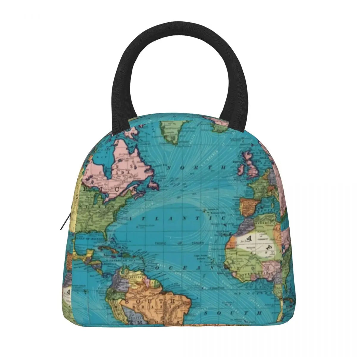 Vintage Map Print Lunch Bag Men World 1897 Travel Lunch Box