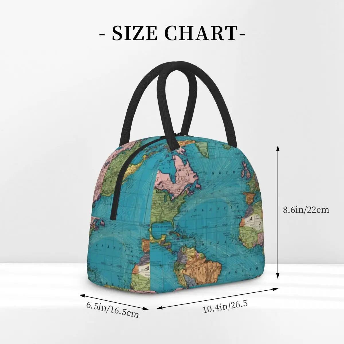 Vintage Map Print Lunch Bag Men World 1897 Travel Lunch Box