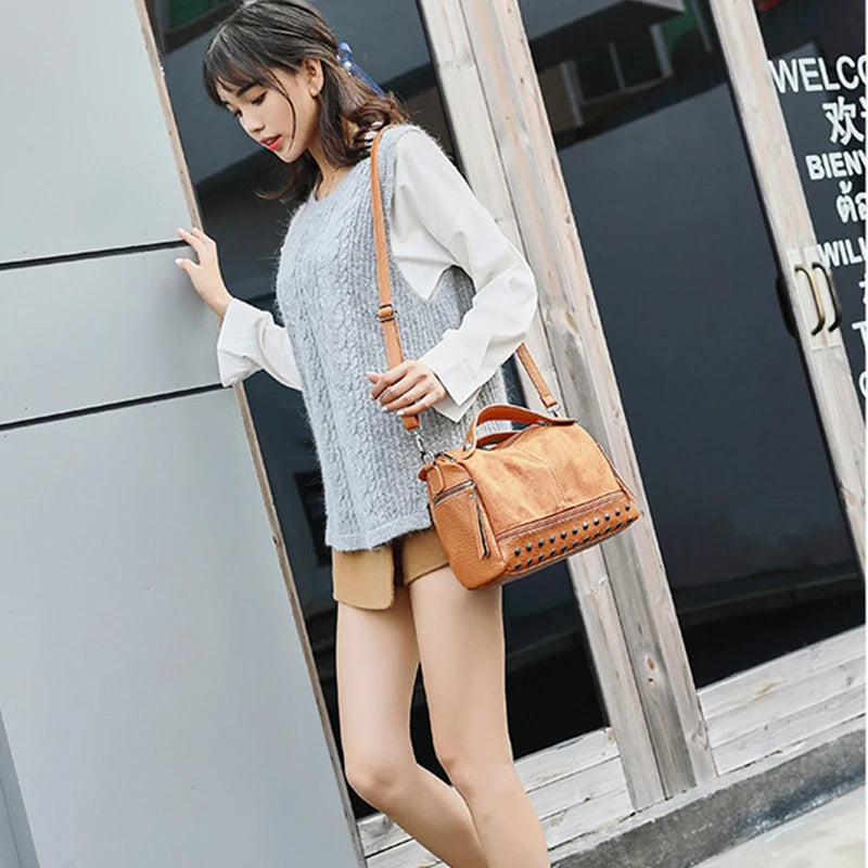 Vintage Matte Leather Handbag Women High Shoulder Crossbody Bags