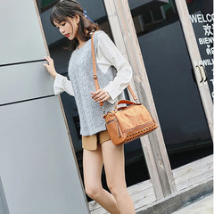 Vintage Matte Leather Handbag Women High Shoulder Crossbody Bags