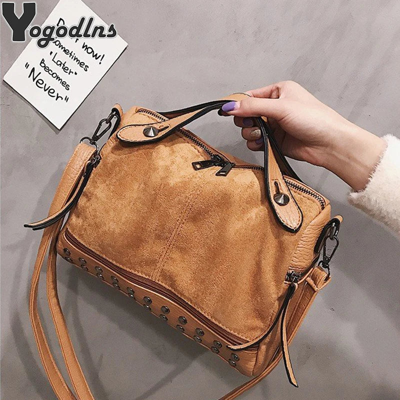 Vintage Matte Leather Handbag Women High Shoulder Crossbody Bags