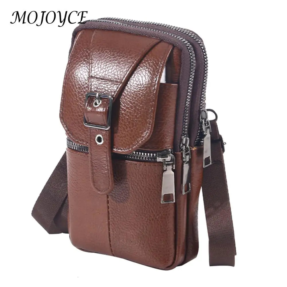 Vintage Men Waist Fanny Pack Cowhide Leather Shoulder Crossbody Bag Male Belt Bu