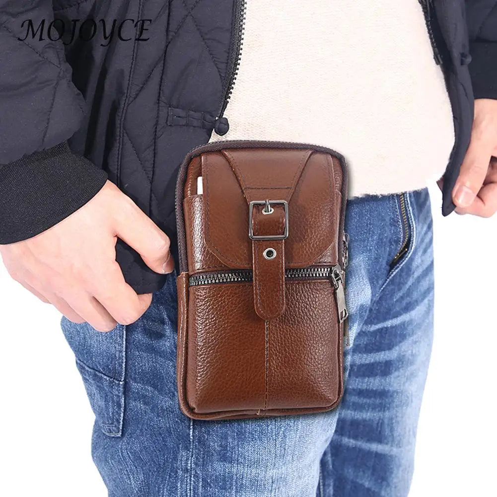 Vintage Men Waist Fanny Pack Cowhide Leather Shoulder Crossbody Bag Male Belt Bu