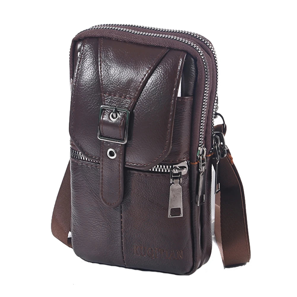 Vintage Men Waist Fanny Pack Cowhide Leather Shoulder Crossbody Bag Male Belt Bu