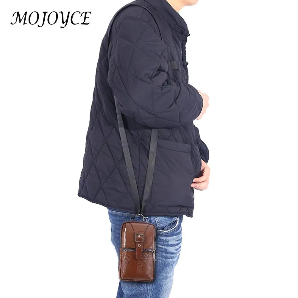 Vintage Men Waist Fanny Pack Cowhide Leather Shoulder Crossbody Bag Male Belt Bu