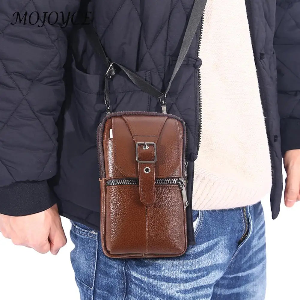 Vintage Men Waist Fanny Pack Cowhide Leather Shoulder Crossbody Bag Male Belt Bu