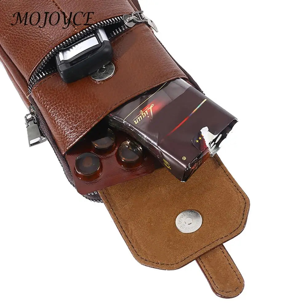 Vintage Men Waist Fanny Pack Cowhide Leather Shoulder Crossbody Bag Male Belt Bu