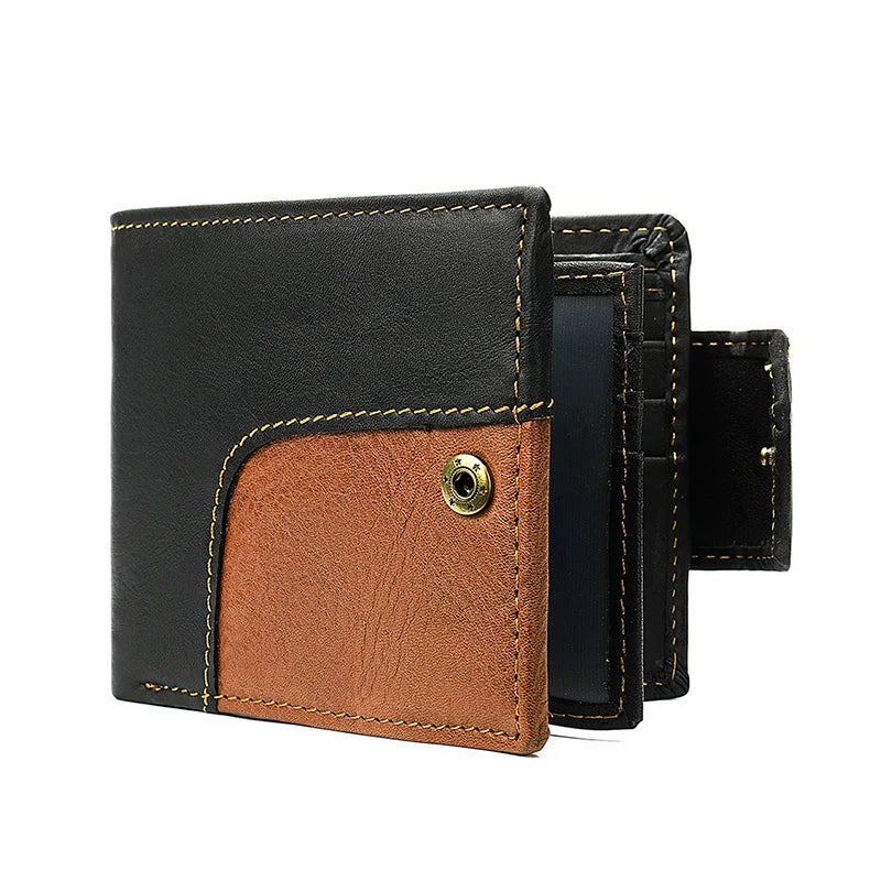 Vintage Leather Patchwork Men Wallet with Multi-card Slots