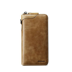 Vintage Men Long Wallet Split Cow Leather Clutch Bag Zipper Money Pocket