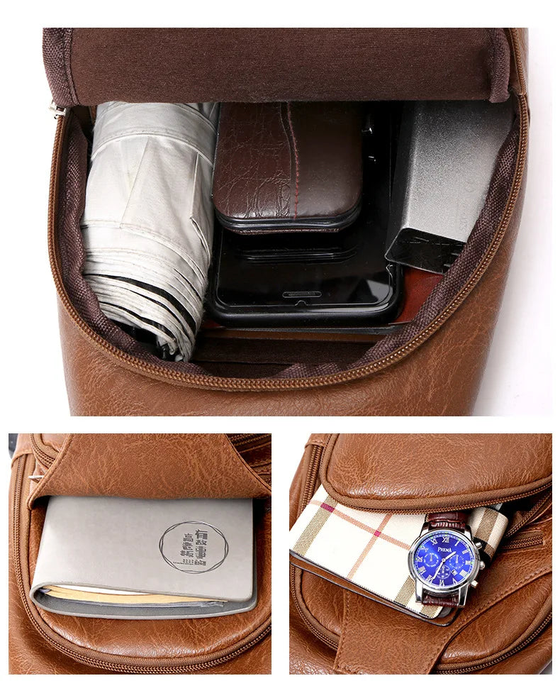 Vintage Mens PU Leather Shoulder Bags Travel Storage Bag Male Chest Pack