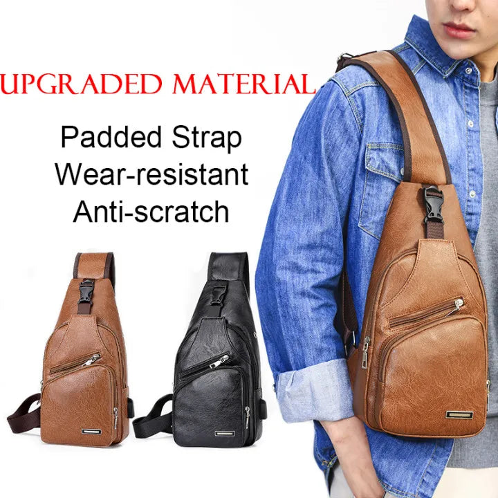 Vintage Mens PU Leather Shoulder Bags Travel Storage Bag Male Chest Pack