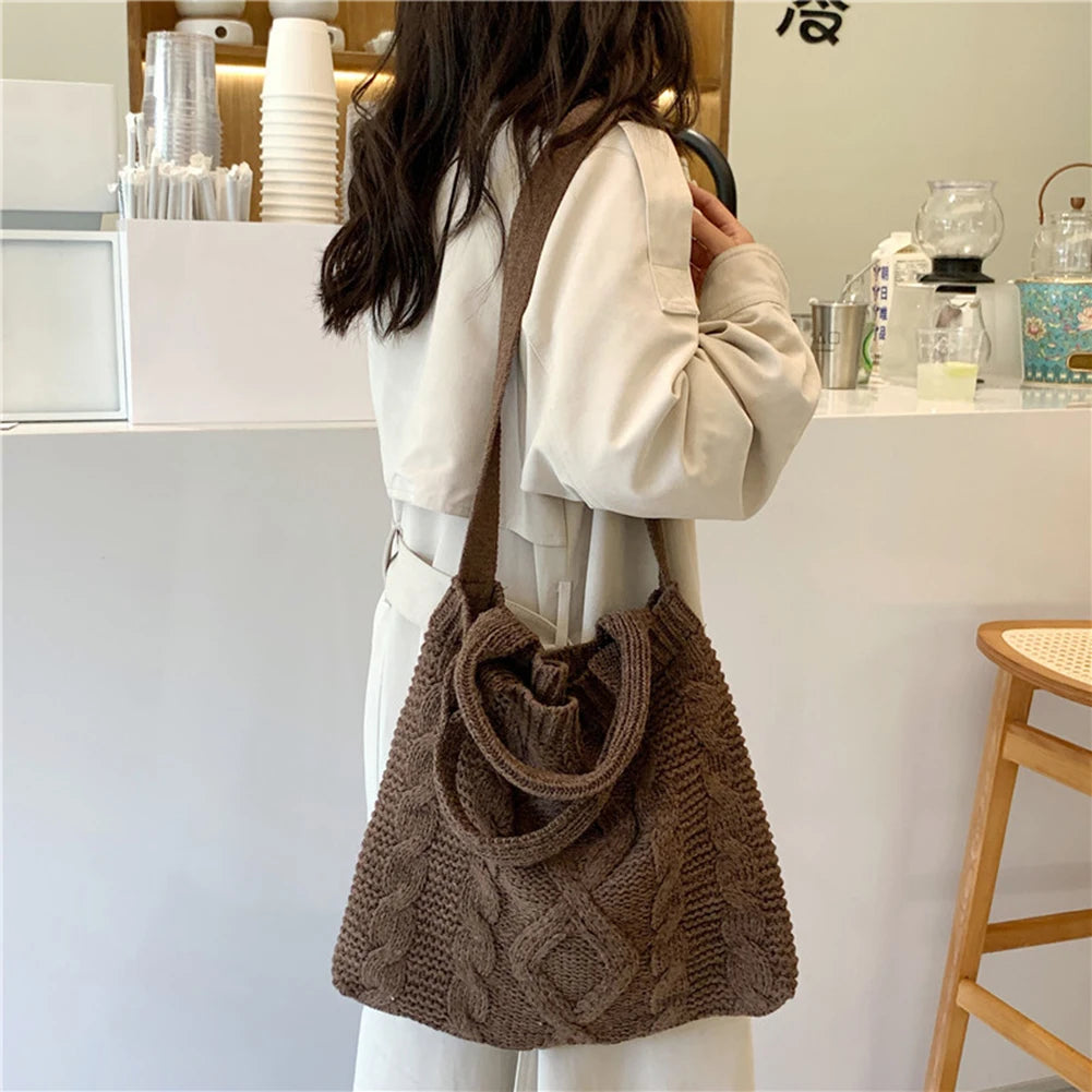 Vintage Knitted Messenger Bag Large Capacity Crossbody Handbag