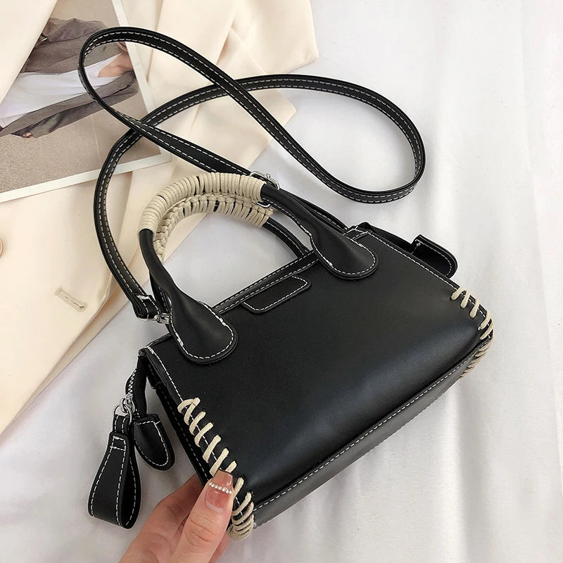 Vintage Mini Top Handle Crossbody Bag for Women - Winter PU Leather Handbag