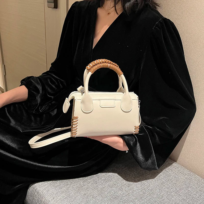 Vintage Mini Top Handle Crossbody Bag for Women - Winter PU Leather Handbag