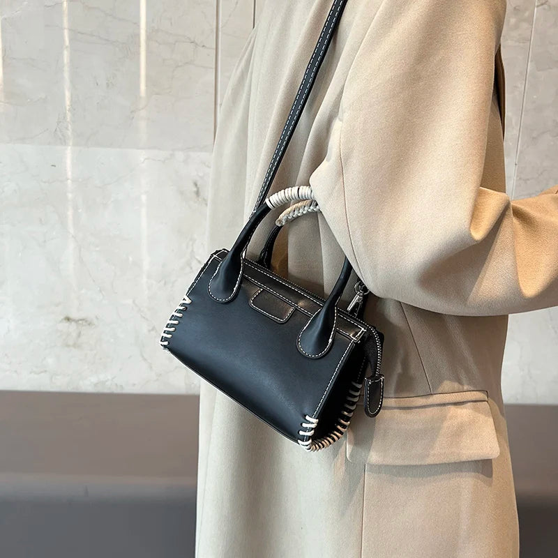 Vintage Mini Top Handle Crossbody Bag for Women - Winter PU Leather Handbag