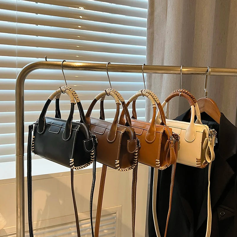 Vintage Mini Top Handle Crossbody Bag for Women - Winter PU Leather Handbag