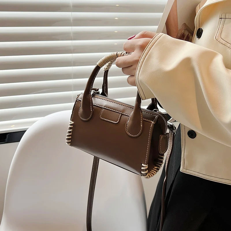 Vintage Mini Top Handle Crossbody Bag for Women - Winter PU Leather Handbag