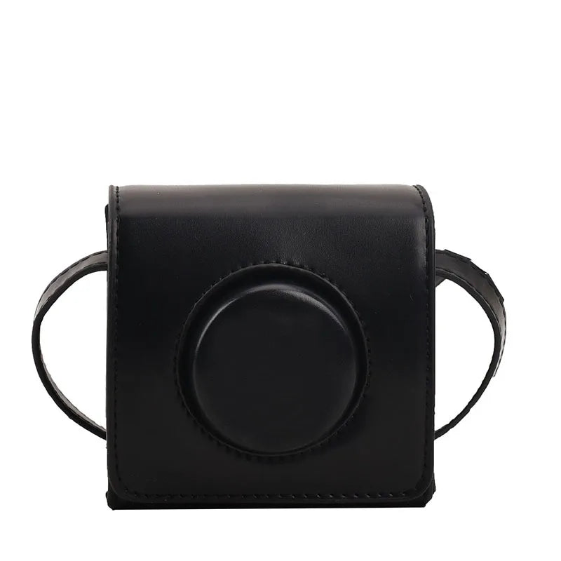 Vintage Modern Textured Women's Mini Square Bag Camera Shape Crossbody Flap
