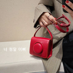 Vintage Modern Textured Women's Mini Square Bag Camera Shape Crossbody Flap