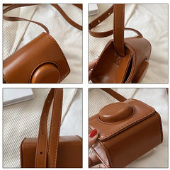 Vintage Modern Textured Women's Mini Square Bag Camera Shape Crossbody Flap