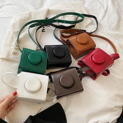 Vintage Modern Textured Women's Mini Square Bag Camera Shape Crossbody Flap
