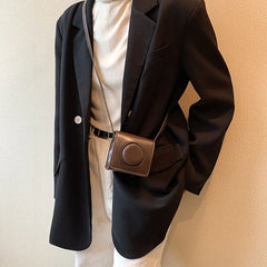 Vintage Modern Textured Women's Mini Square Bag Camera Shape Crossbody Flap