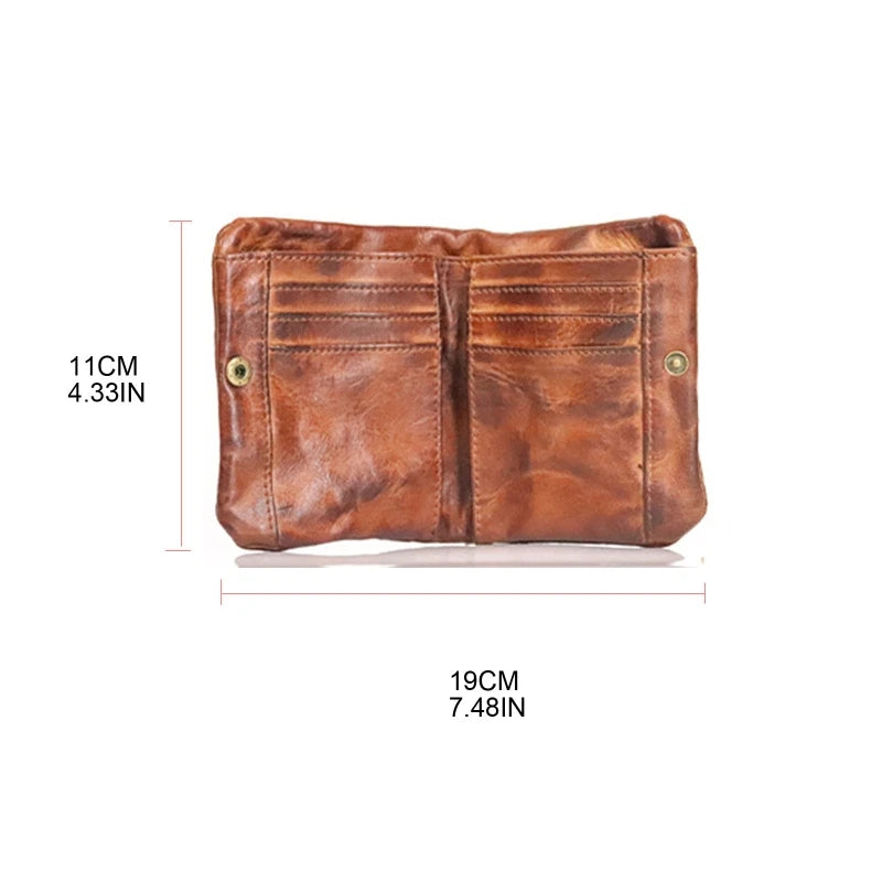 Vintage Multi-card Soft Bag Top Layer Cowhide Wallet with Zipper Bifold Purses